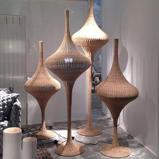 Giro woven rattan floor lamps for Gervasoni Hall 5 Stand B11... 📷 @gervasoni1882  #rattan #woven #natural #MilanDesignWeek #isalone2016 #Milanogram2016 #michaelsodeau #michaelsodeaustudio #design #moderncraft